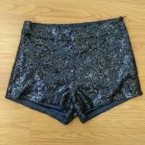 [F21] Navy Blue Floral Sequin Hot Pants Shorts S